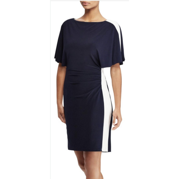 Lauren Ralph Lauren Navy/White Color block Elbow Sleeve Day Dress 6 MSRP $124 - Picture 1 of 4